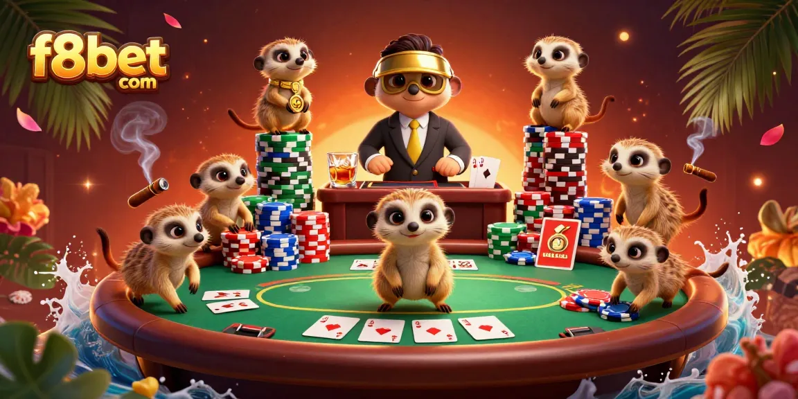Experience dynamic action at f8bet com with lively meerkats managing a vibrant casino scene.