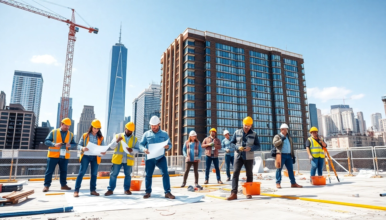 Dynamic construction team working on a project as a New York City Commercial General Contractor.