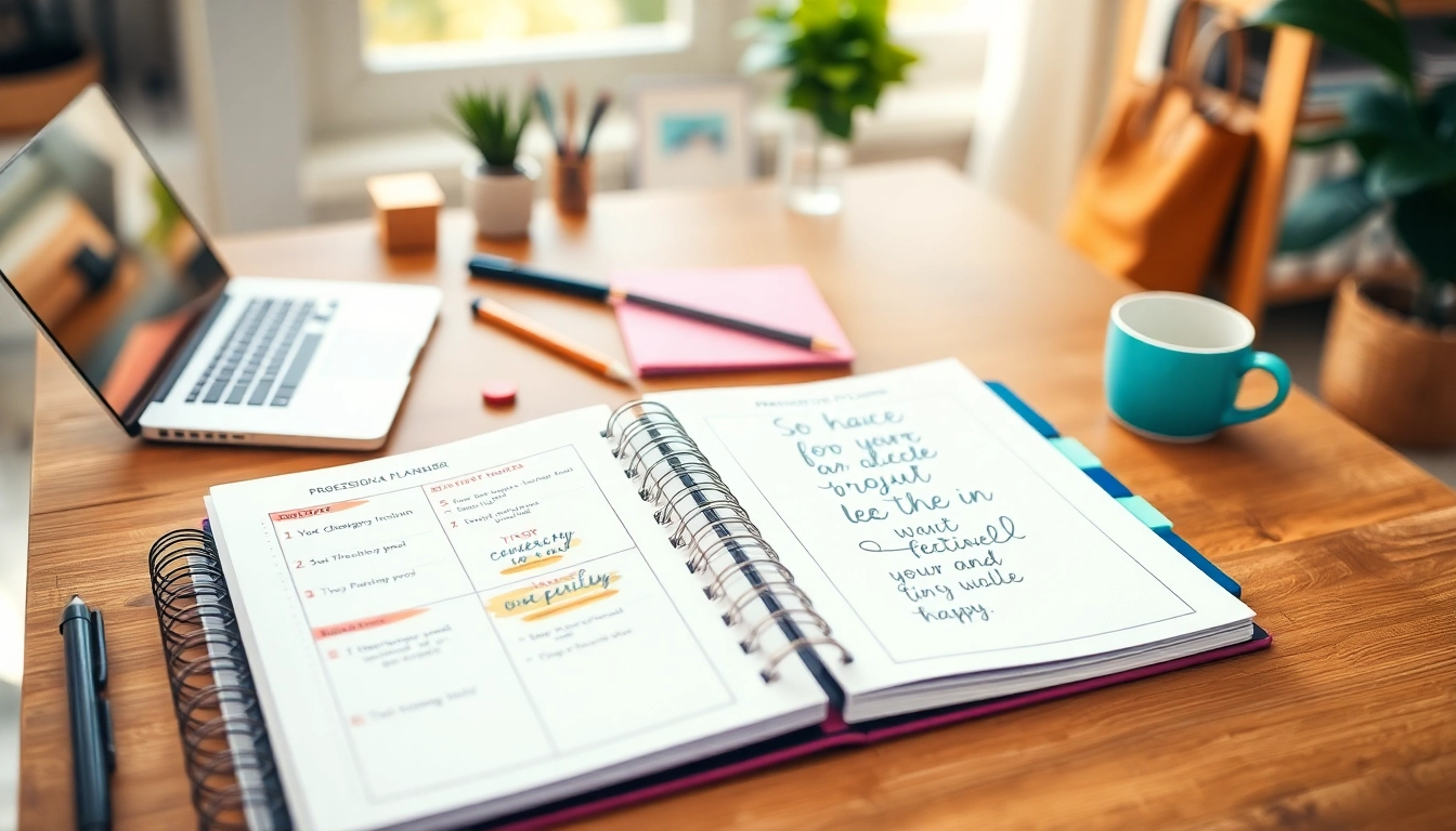 Get Your Free Planner Preview with an elegant planner displayed in a bright, cozy workspace.