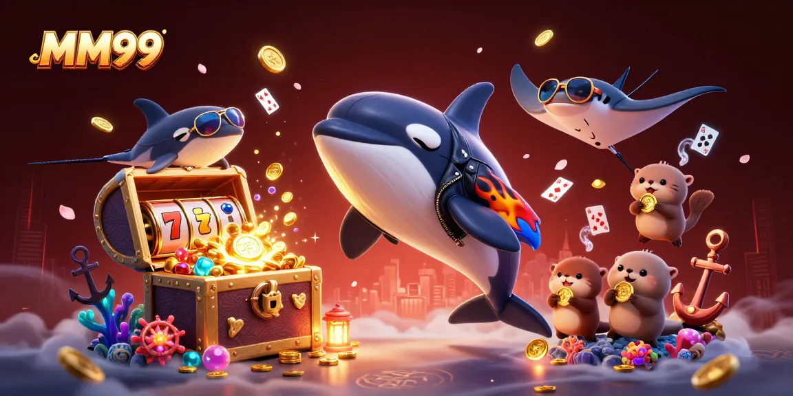 Experience thrilling wins with MM99's vibrant casino scene featuring sea creatures celebrating with golden coins.