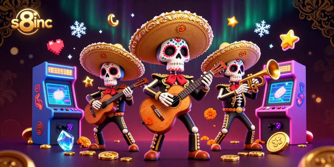 Experience thrilling gameplay at s8inc with vibrant skeleton mariachi band in a rich casino setting.