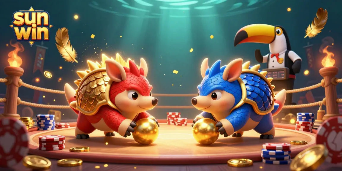 Engage in thrilling play at sun win with rival pangolins amidst poker chips and golden treasures.