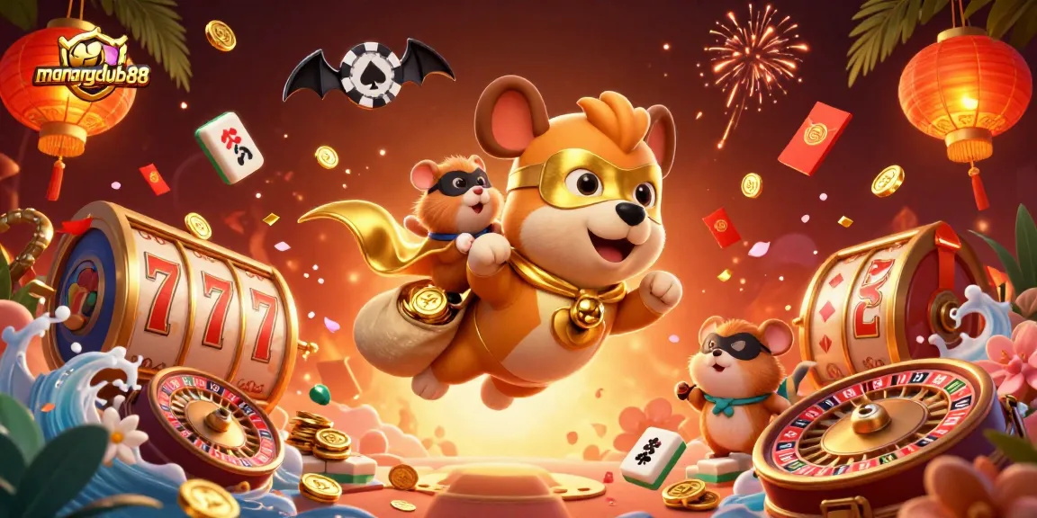Experience thrilling action with menangclub88's 3D superhero dog flying and poker elements exploding.