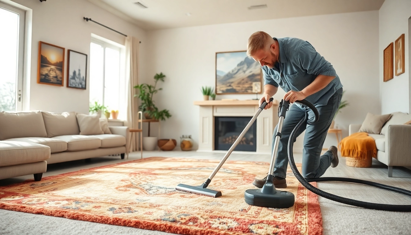 Veteran owned carpet cleaning California service in action with a technician cleaning a rug.