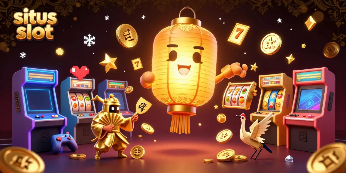 Experience the excitement of situs slot with a vibrant casino scene featuring a glowing lantern spirit and dynamic slot elements.