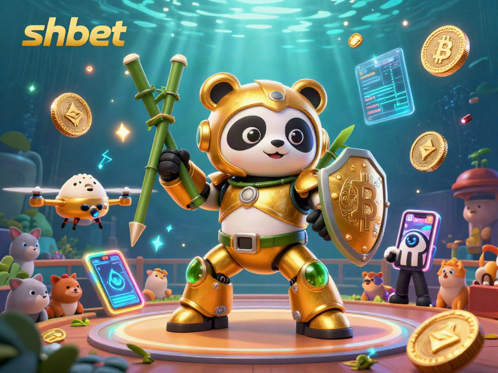 Join the action in shbet's vibrant casino scene filled with gaming excitement and glowing crypto elements.