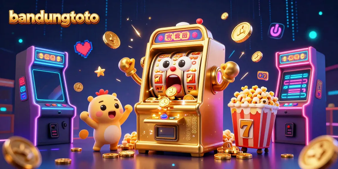 Experience bandungtoto's thrill as a golden slot machine hits its jackpot, coins flying everywhere!