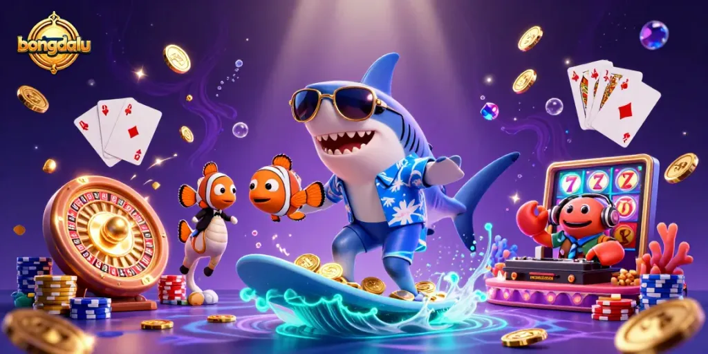 Bongdalu captures the thrill of online gambling with a vibrant scene of happy characters and riches.