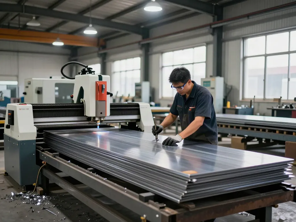 Sheet metal fabrication at https://www.millersheetmetalinc.com/ showing skilled technician operating CNC machine in a dynamic industrial workshop.