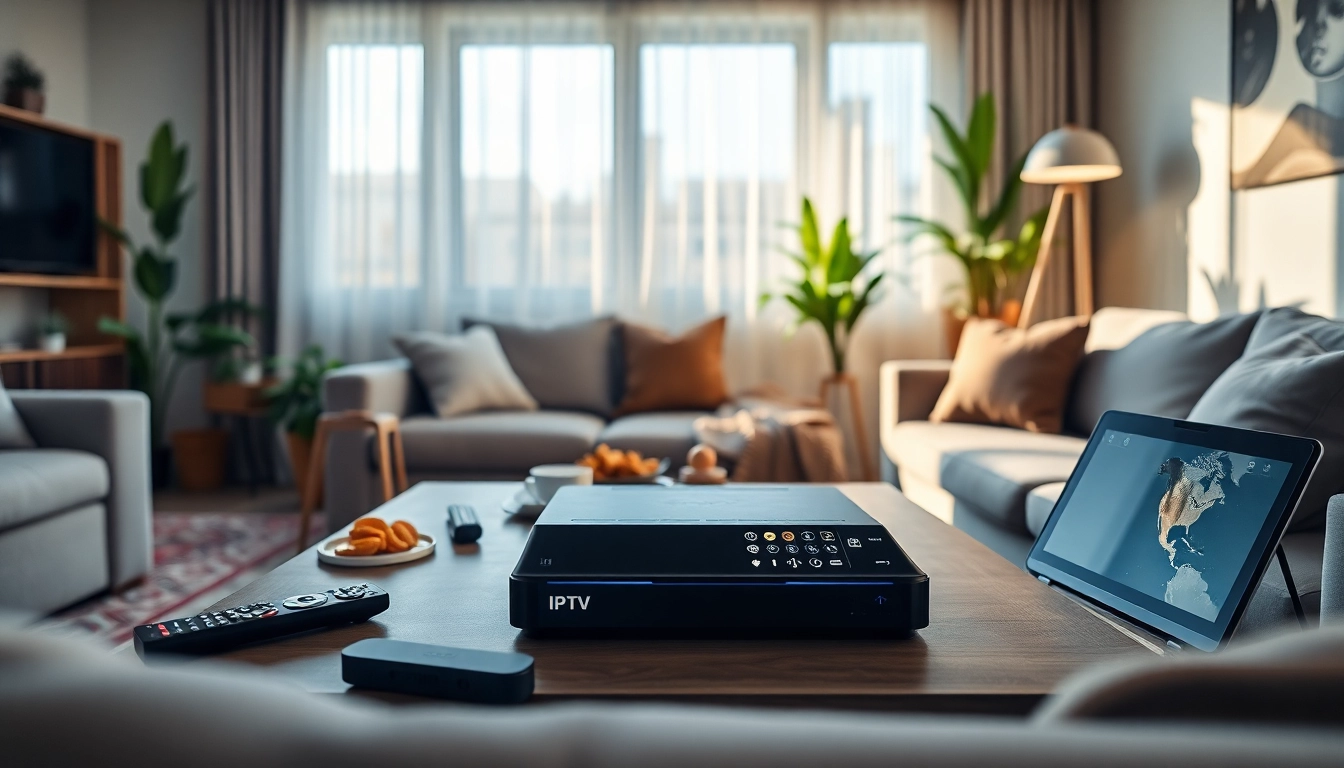 Buy IPTV subscription in US for seamless streaming in a modern living room setting.
