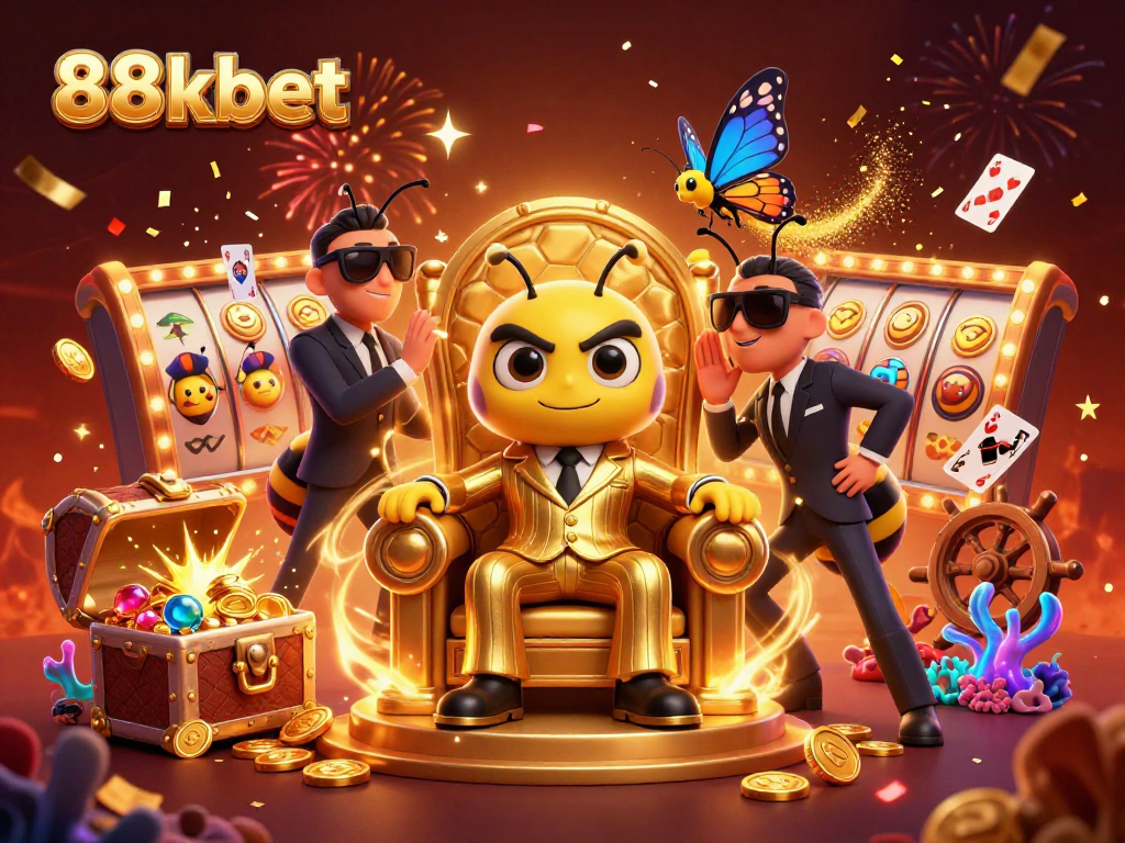 Experience the thrill of 88kbet through vibrant, immersive 3D casino action with slot reels and golden treasures.