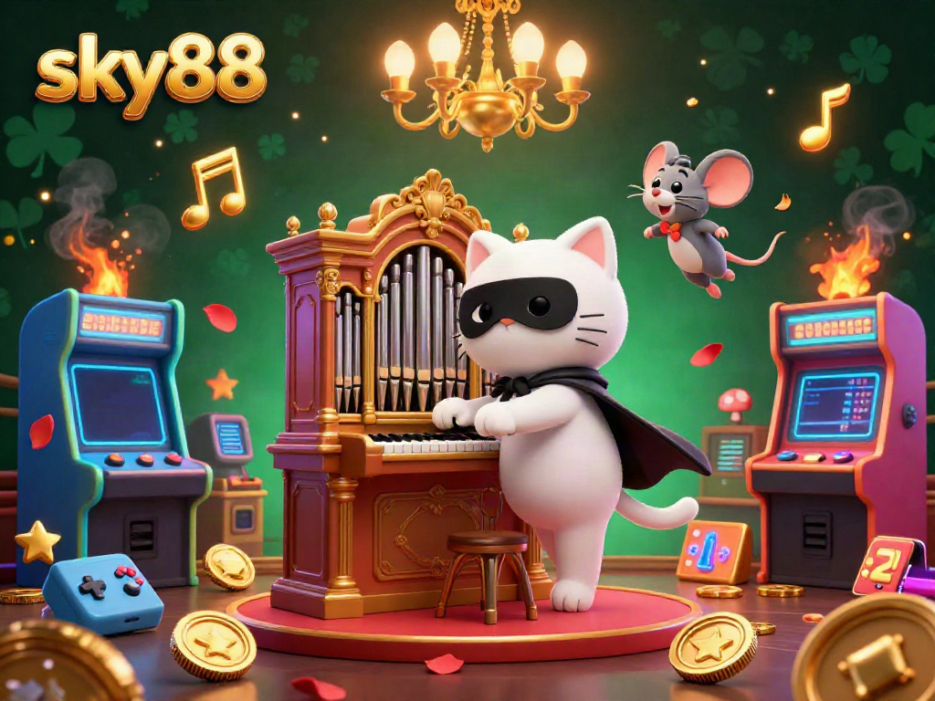 Experience exciting slots action at sky88 with colorful casino game elements in an ultra-detailed illustration.