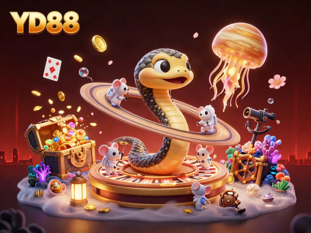 Experience thrilling bets at YD88 with 3D Saturn snake roulette and cosmic dealer in vibrant colors.