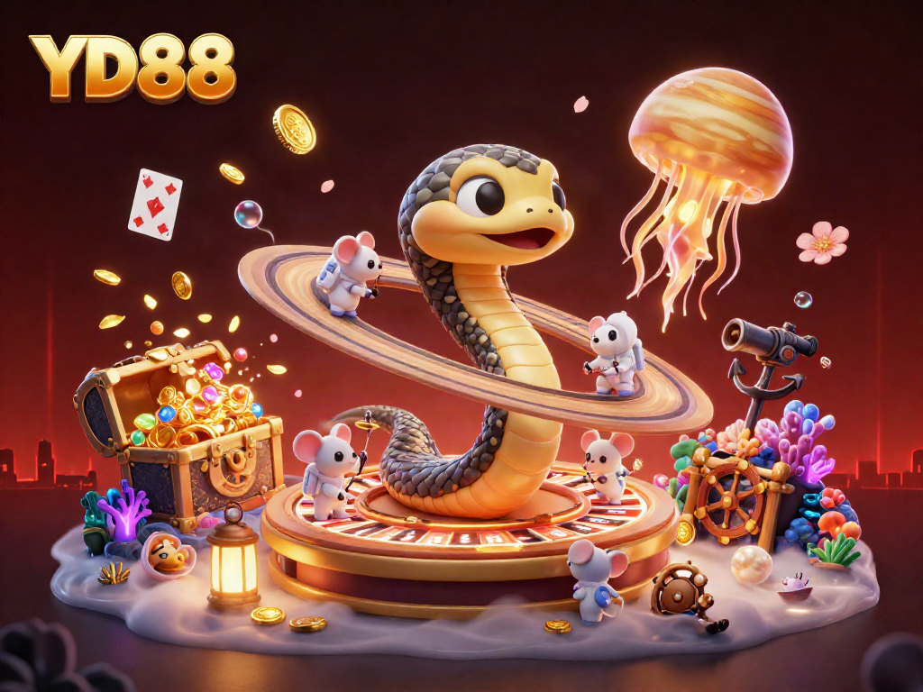 Experience thrilling bets at YD88 with 3D Saturn snake roulette and cosmic dealer in vibrant colors.