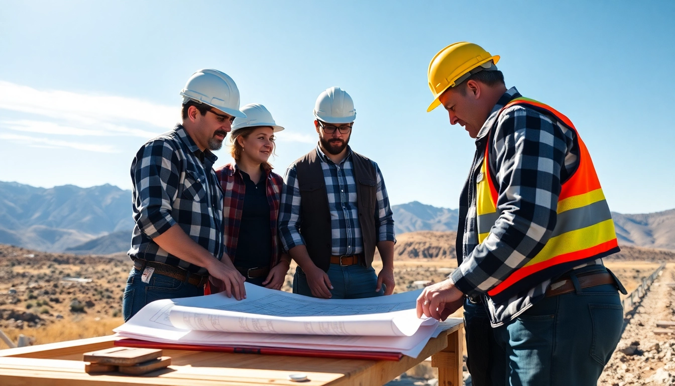 Engaged construction professionals discussing construction company membership colorado benefits amidst a sunny Colorado backdrop.