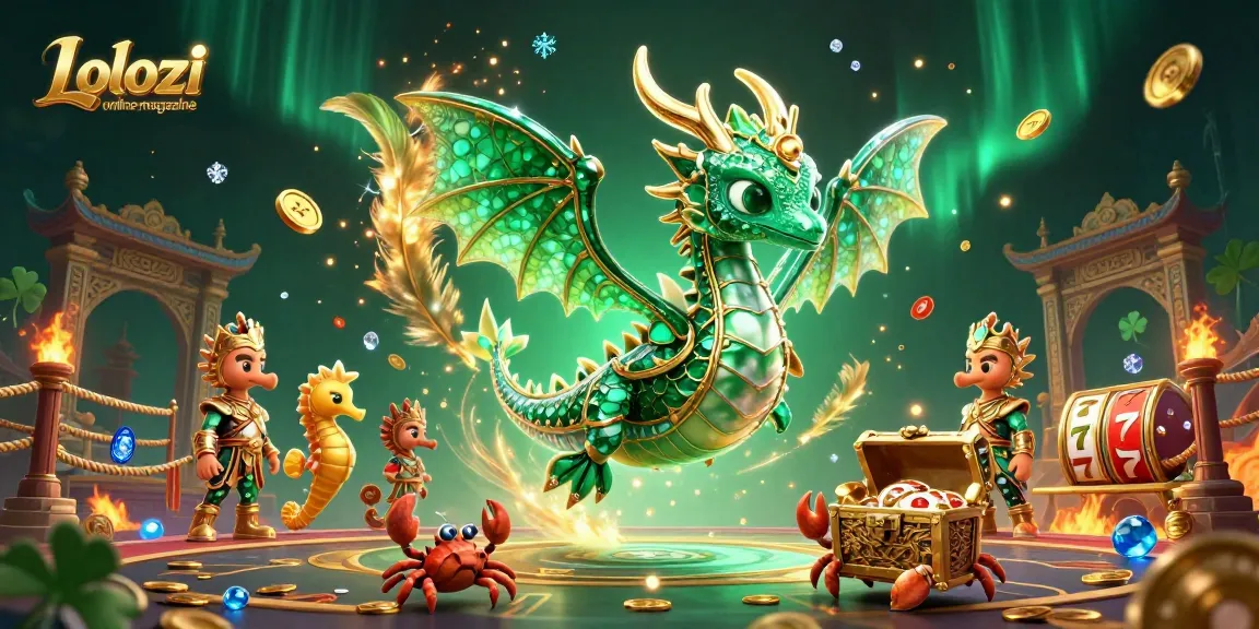 Lolozi online magazine presents a vibrant 3D scene showcasing a decorated sea dragon and casino-themed elements.