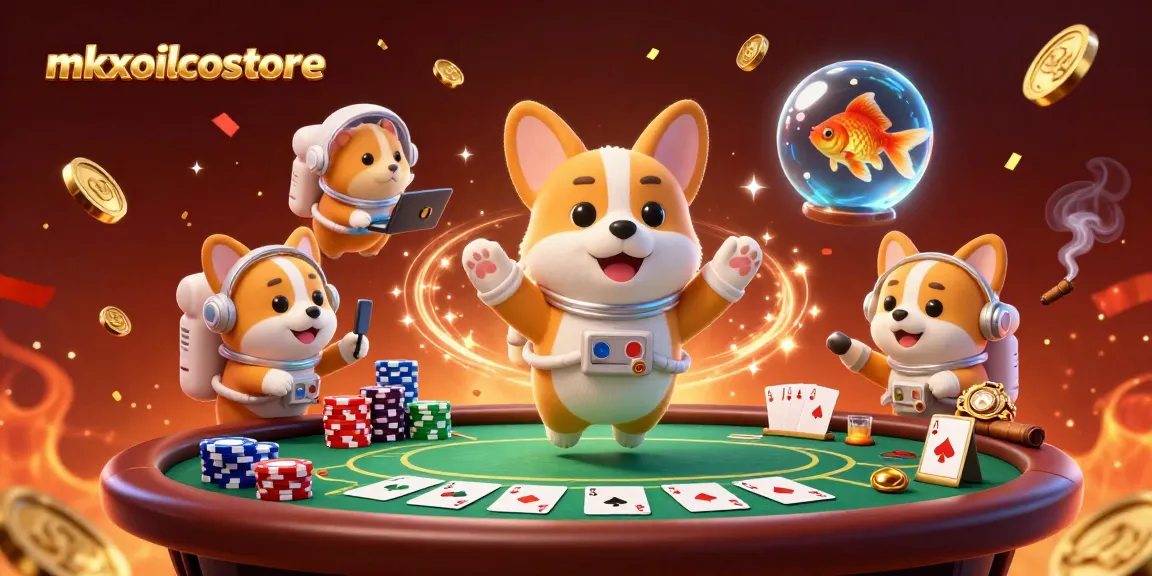 Experience the thrill of mkxoilcostore with a 3D scene of a corgi in a casino space station.