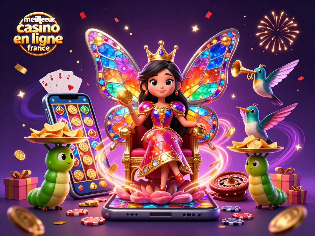 Illustration colorée sur le meilleur casino en ligne France avec des éléments de jeux d'argent captivants.